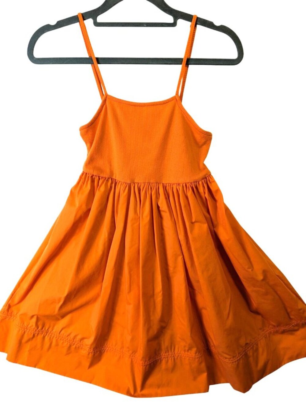 No Comment Womens Small Orange Mini Dress Ribbed Bodice Strappy Summer Cute Fun